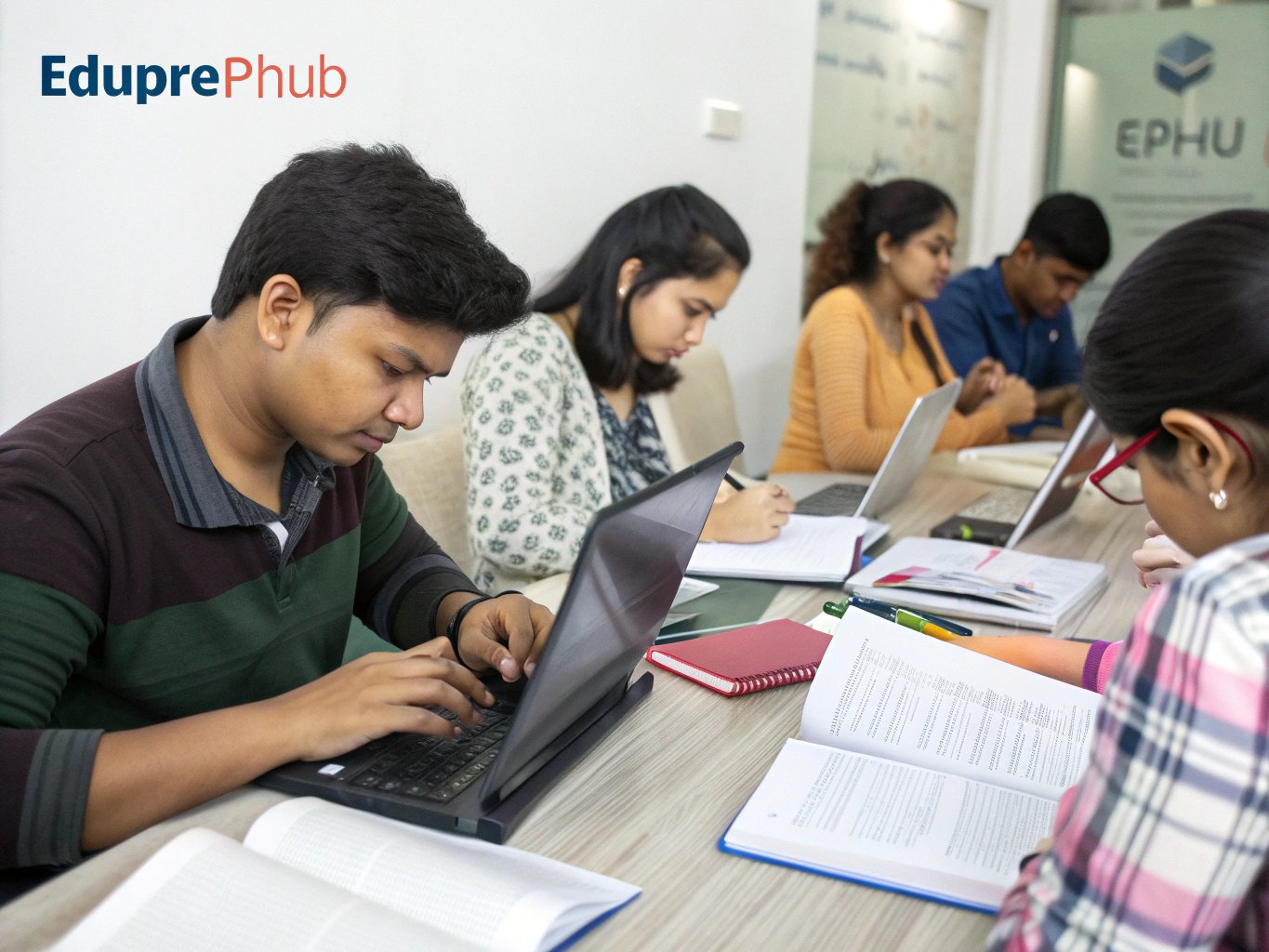 Students reviewing admission documents on a university campus in Dublin