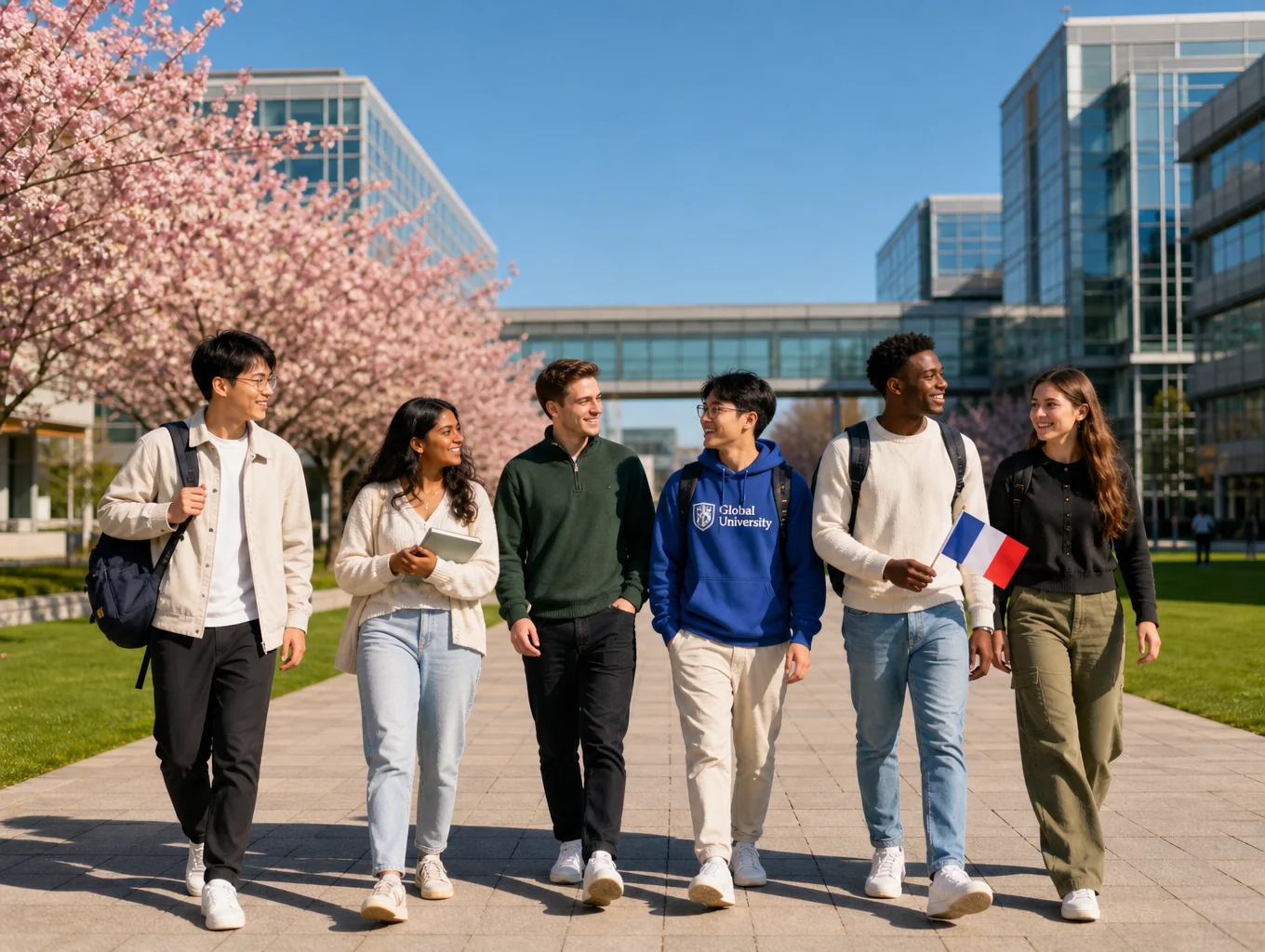 International students walking near historic university architecture in Italy